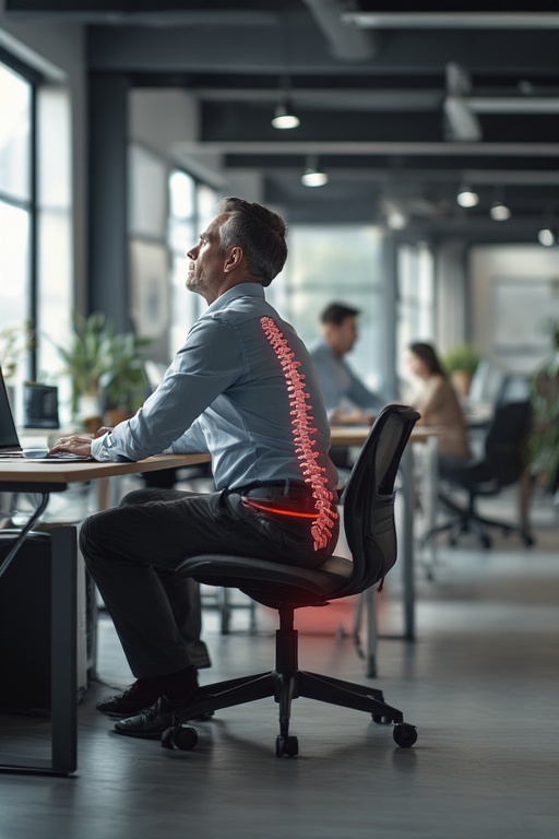 Sitzen im Büro am Bildschirmarbeitsplatz