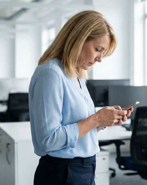 Nackenschmerzen - Blick auf das Smartphone